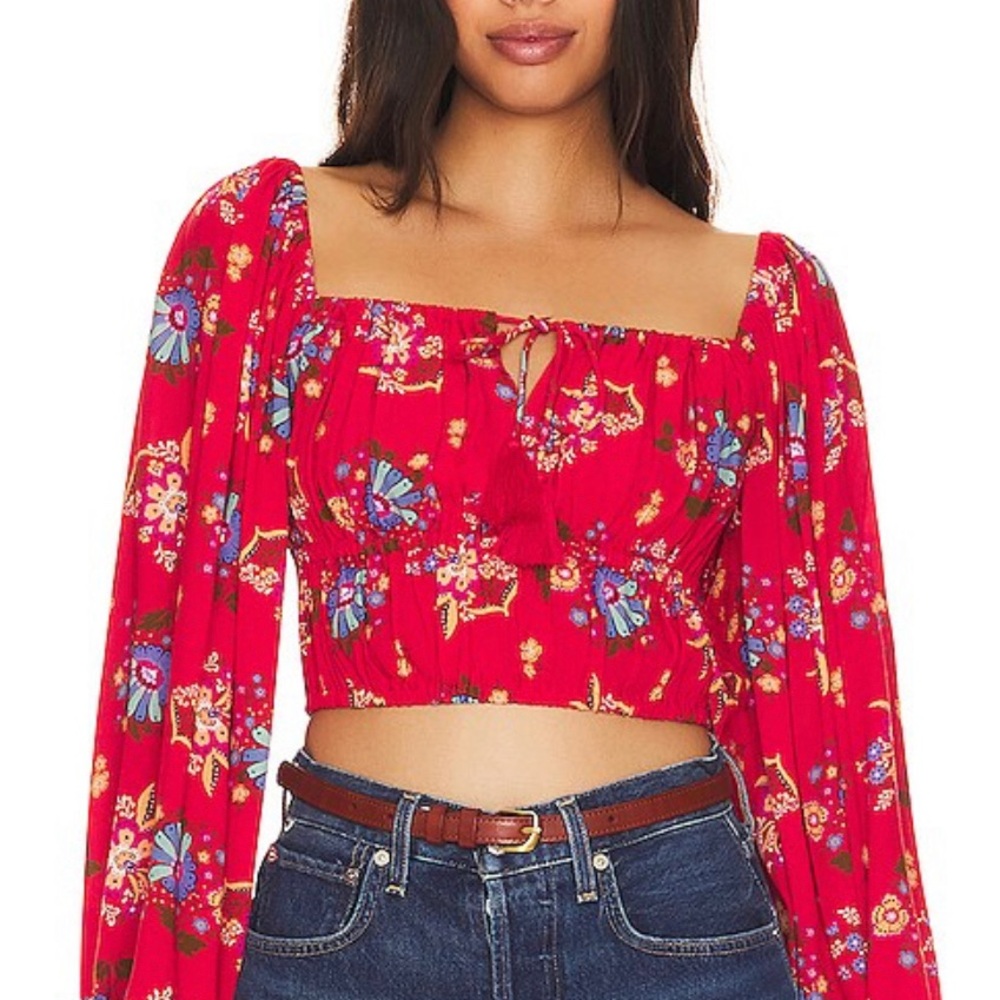 Spell Solstice Cropped Top Blouse in Color Salsa Size XL